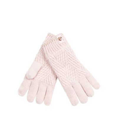 Girls' light pink knitted gold trim gloves